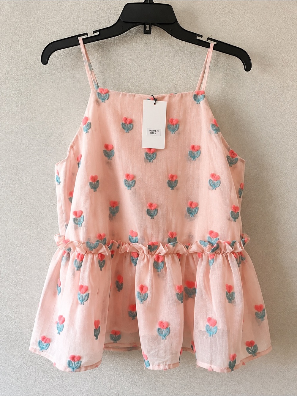 THML Pink Floral Ruffle Tie-Side Cami Top